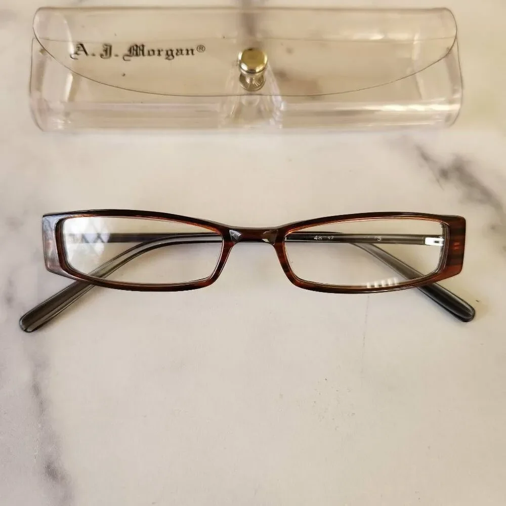 A.J. Morgan dark Amber Brown minimalist eyeglasses reading rectangular - Picture 2 of 5